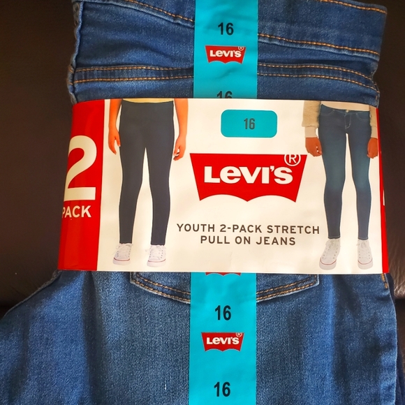 2-pack Levi's Girl's Stretch Pull on Jeans (blue & indigo) Size16, 12 - Picture 2 of 5